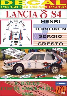 DECAL LANCIA DELTA S4 H.TOIVONEN R.COSTA SMERALDA 1986 WINNER (05)