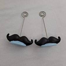 Mustache Photo Holder Mini Table Decor Black Blue Silver set of 2
