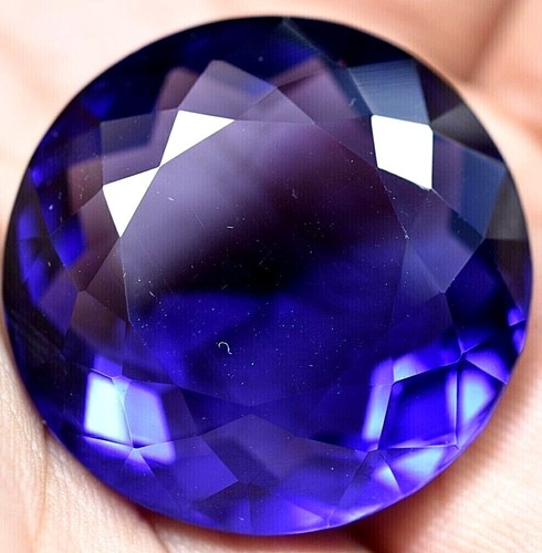 Lab Created 79.85 Ct Violet Blue Tanzanite GGL Certified Sparkling Round Cut Gem - Picture 6 of 8
