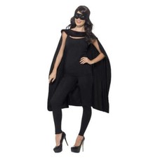 Cape Eyemask Adult Black Superhero Costume Accessory