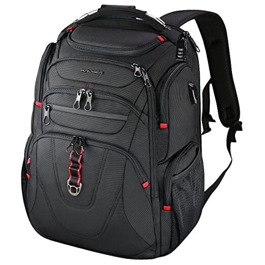 TSA-Friendly 17.3-inch XL Laptop Backpack in Black and Red