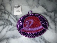 New Red Hat Society Sparkling Red & Purple Beads on Purple Sequins Coin Purse