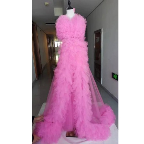 Netz Umstandskleid für Fotoshooting Rouge Tüll Umstandsmode Babyparty Kleid - Bild 6 von 34