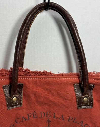 Myra Upcycled Canvas & Leather "LE CAFE DE LA PLACE PROVENCE" Tote Handbag - Picture 3 of 14