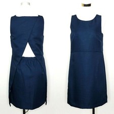 J Crew Factory sz 2 Blue Open Back Shift Dress Sleeveless Jacquard Peekaboo