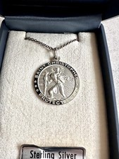 Sterling Silver St Christoper Medalian Necklace in Box Christian Relgious