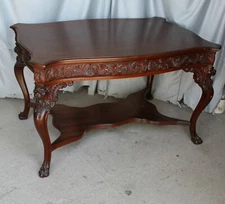 Antique Solid Mahogany Partner Desk Griffin Heads and Claw Feet Base - Fancy