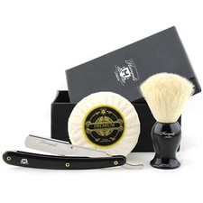 Badger Hair Shaving Brush Set with Straight Edge Razor Soap  Bowl Perfect Gift