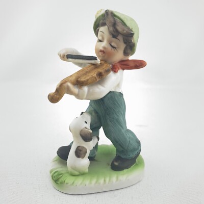 Vintage Puppy Love Young Boy Figurine Playing Violin with Dog