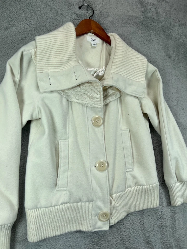 Mujeres Chaquetas Medianas Abrigo Bomber Invierno Blanco CATO Cuello Ancho Forrado Damas Foto 3 de 4