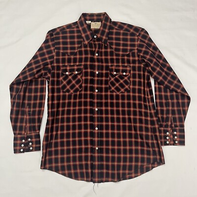 Vintage Dee Cee Western Long Sleeve Button Up Shirt 16.5-34 Red Black Yellow