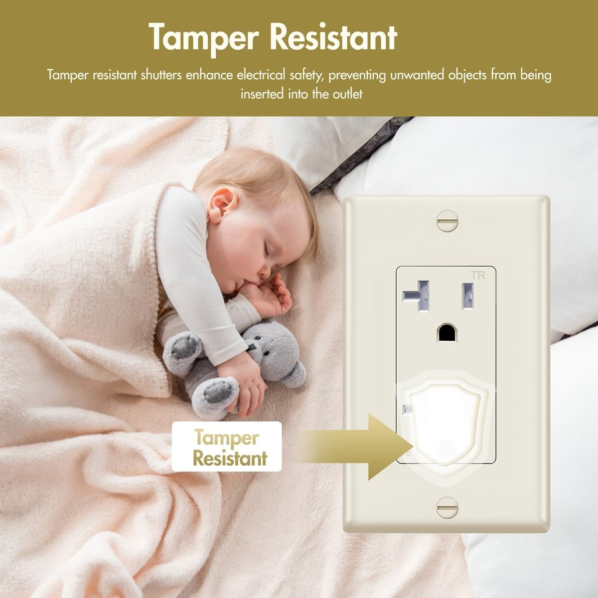 Micmi Outlet Socket, Decorator Receptacle, 20 Amp 125 Volt Tamper Resistant Grounding Ul Listed White With Wall Plates 50pack 20a