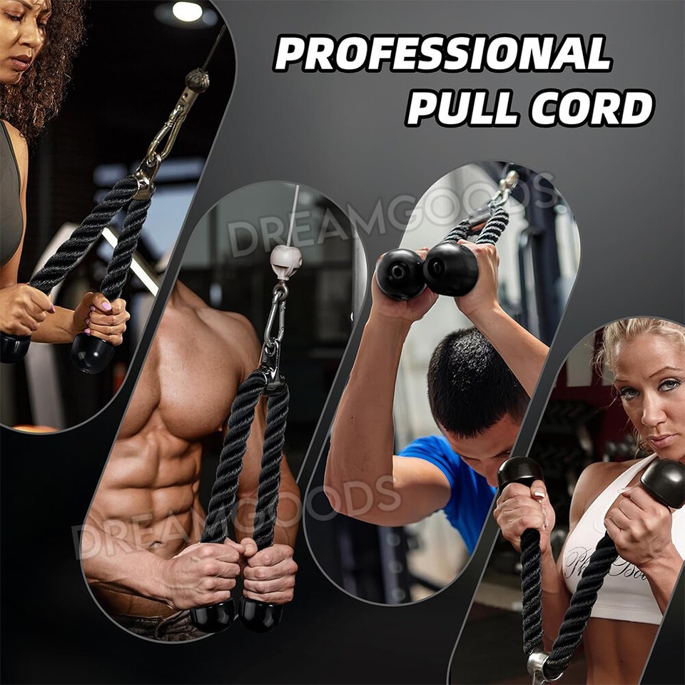 Tricep Touw Kabelbevestiging Nylon Triceps Touw Pull Down Cord Met Antislip Stuurbewerking Multi Gym Fitness Workout Biceps Triceps Gym of Thuis Zwart