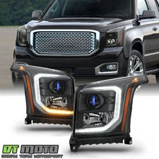 2015-2020 GMC Yukon XL Halogen Type Black LED DRL Projector Headlights Headlamps