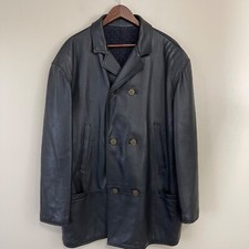 VTG Gianni Versace Mens Black Leather Double Breasted Jacket Coat Italy Size 52