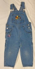 Vtg Disney Winnie The Pooh Kids Denim OVERALLS-6-Blue Cotton-Buttons-Emboridery