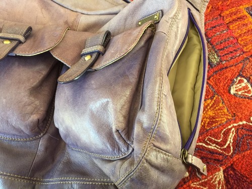 STORKSAK London "Emily" Purple Mauve Distressed Leather Designer Diaper Bag - Picture 8 of 11