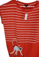 Talbots NWT Womens Orange With White Stripes Tank With Monkey, Size L, MSRP $80