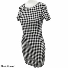 Shein Gingham Bodycon Dress Size S Checkerboard Stretch Slits Pinup Rockabilly