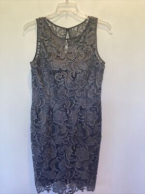 Adrianna Papell Illusion Neck Lace Women's Dress Charcoal : 12 Adrianna Papell Illusion Neck Lace Women's Dress Charcoal : 12