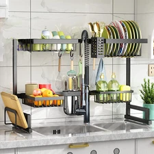 Over Sink Dish Drying Rack Kitchen Storage Organizer Drainer Shelf Tableware Set