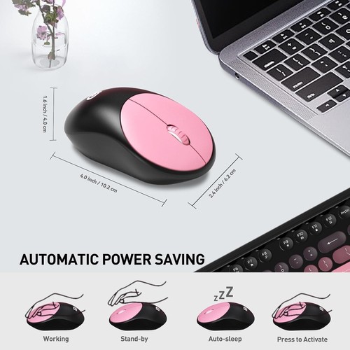 Wireless Keyboard and Mouse Combo, 2.4 GHz Full-Sized Pink - Afbeelding 2 van 7