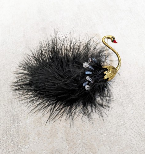 Flauschig Schwarz Schwan Anstecknadel Brosche Vergoldet - 第 1/1 張圖片