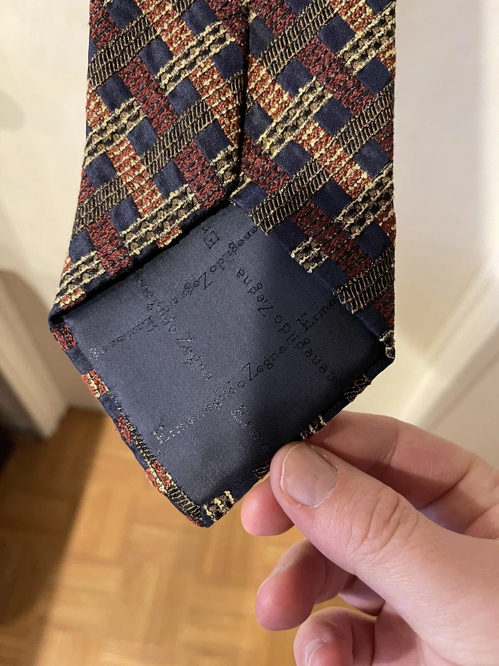 Галстук клетчатый ERMENEGILDO ZEGNA «Сделано в Италии» черный коричневый в полоску - Изображение 4 из 4