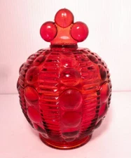 Ruby Red Glass Moondrop Moon Drops Candy Covered Dish 1970's
