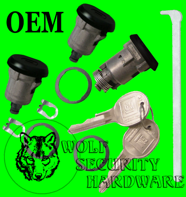 GM Chevy Door Lock (Medium) Key Cylinder Pair & Trunk Lock BLACK 2 GM Logo Keys