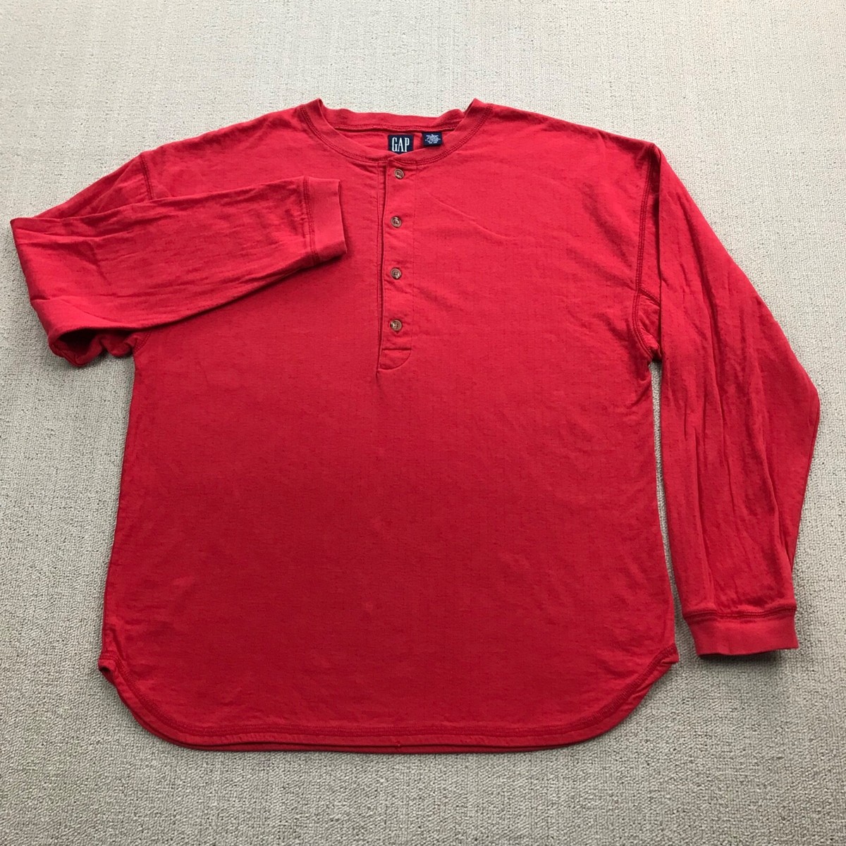 VINTAGE Gap Shirt Mens Large Red Henley Double Layer Grunge VINTAGE Gap Shirt Mens Large Red Henley Double Layer Grunge