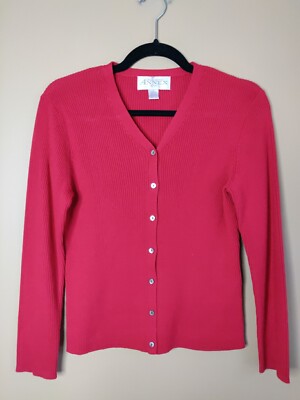 Casual Corner Annex women's PS cardigan red ribbed v-neck button up long sleeve