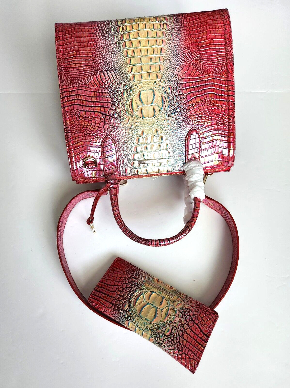 🌹Brahmin Caroline Satchel Dragonfruit Ombre Leather Bag+Bifold Wallet NWT***HTF image 6