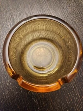 Mid Century Modern Continental Can Co Honey Amber Glass Two Slot Ashtray 4"