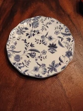 Artisan Eleanor Plates Blue Floral Indigo Set Of 4 -8 3/8" New Wedding Salad