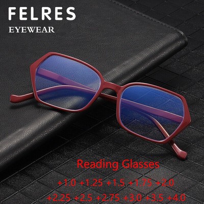 Polygon Fashion Blue Light Blocking Reading Glasses Men Women Presbyopic Glasses