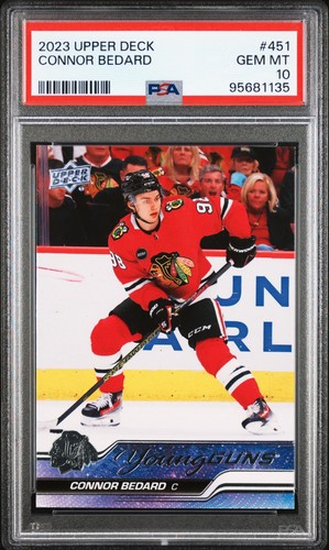 🔥 2023-24 UPPER DECK CONNOR BEDARD #451 YOUNG GUNS ROOKIE RC GEM MINT PSA 10 🔥