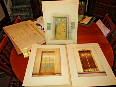 DAHLSTROM METALLIC DOOR ORIGINAL RENDERING WATERCOLOR GOUACHE FOLIO LOT, 5 PCS