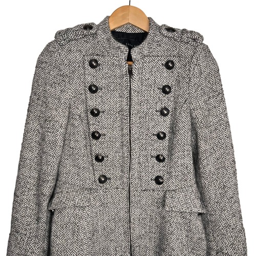 Zara Military Herringbone Wool Blend Coat Medium - Picture 3 of 9