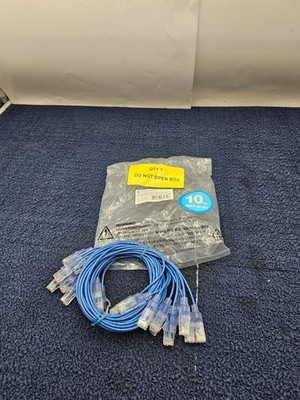 (QTY 10) Monoprice 15154 SlimRun Cat6A Ethernet Patch Cable RJ45 30AWG 3ft Blue