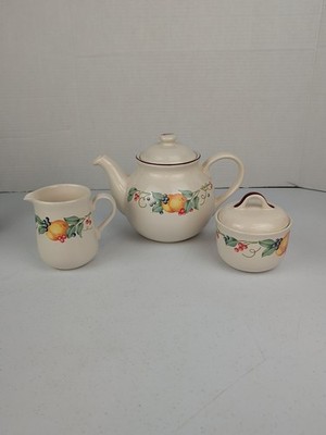 Vintage Corelle Coordinates Stoneware Teapot With Creamer & Sugar Bowl  Fruit 