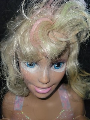Barbie Styling Head 2016 Pink Tie-Dye Deluxe 13'' Blonde Hair Blue Eyes Play Time