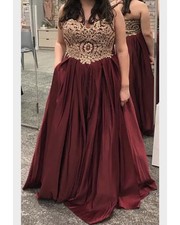 Betsy & Adam Dress Womens 16 Wine Gold Lace Formal Evening Ball Gown Prom Beaded