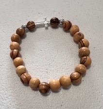 Olive Wood Bracelet Men Women Rosary Beads Holy Land Jerusalem 1 Cross Bethlehem