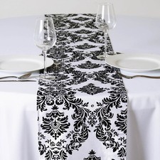 Black FLOCKING TABLE RUNNER 12x108" Wedding Party Catering Linens Supplies SALE
