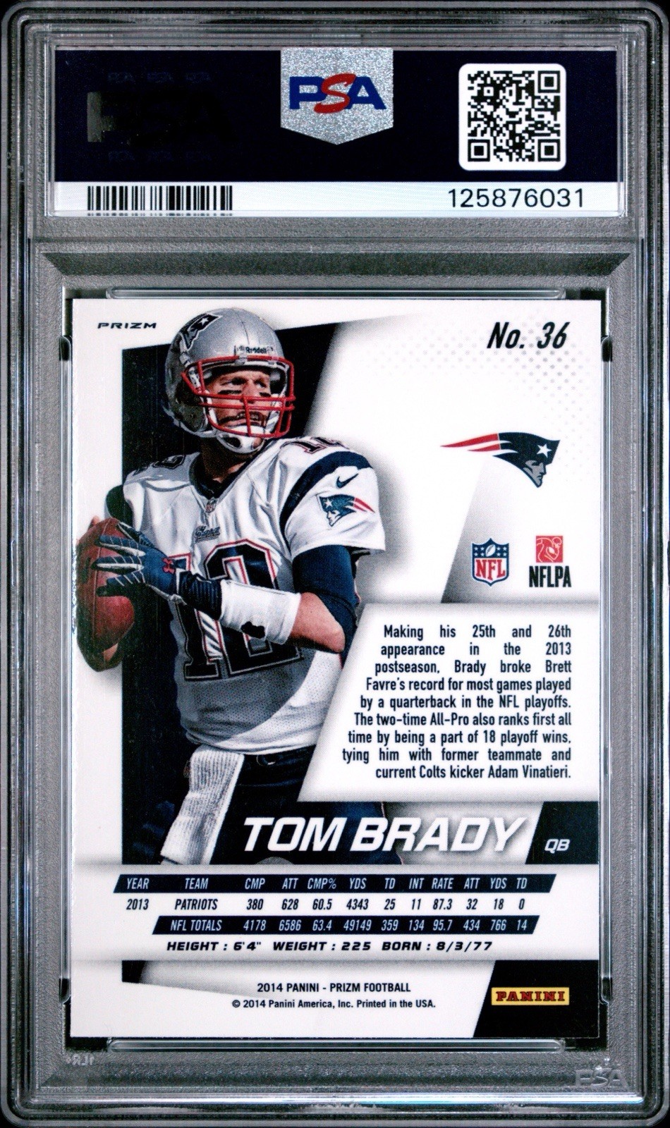2014 Panini Prizm Tom Brady Red White And Blue Prizm #36 PSA 9 SSP Patriots 🐐 view 2
