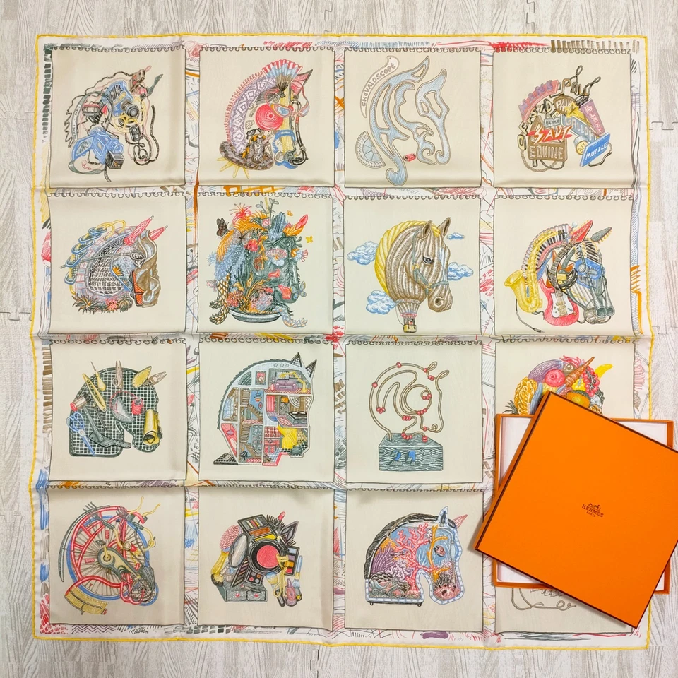 Unused w/box HERMES Carre 90 Chevaloscope Horse 35in Silk Scarf 90cm 2023SS - Image 4 of 4