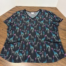 Scrubstar Giraffe Scrub Top 2XL Black Multicolor Living High Life Pockets