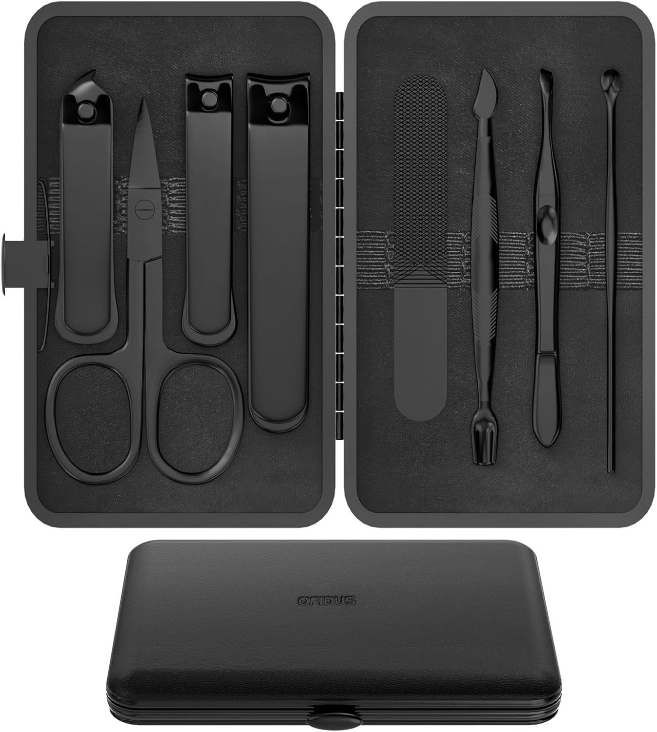 Kit de voyage pour soins des ongles pour homme, idée cadeau 8 pièces en étui noir
