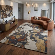 Hand Tufted Wool Rug Abstract Modern Contemporary Area Rug Ivory, Grey, Beige